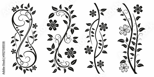 Intricate and ornate designs of various floral and leaf patterns in a symmetrical arrangement Vector