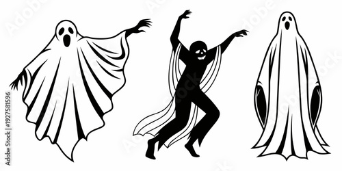 Three graceful dancers performing on a stage with elegant costumes. Vector