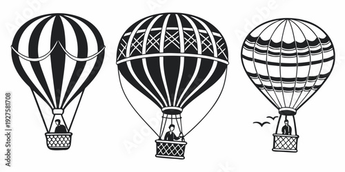 Three vintage hot air balloons with intricate patterns floating in the sky Vector