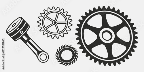 Close-up view of mechanical components including gears and a piston. Vector