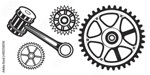 A detailed illustration of various mechanical gears and sprockets. Vector