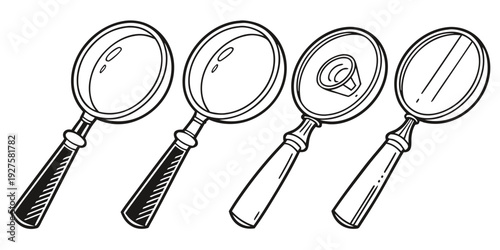 Four magnifying glasses with different symbols on them Vector