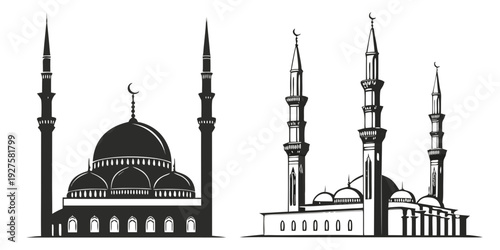 A comparison of architectural styles between a mosque and a church Vector