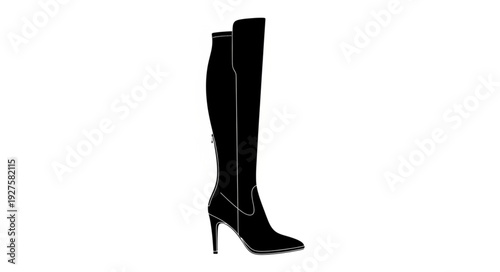Black High Heeled Knee High Boots.