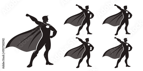 Group of animated superheroes in dynamic action poses ready to save the day Vector