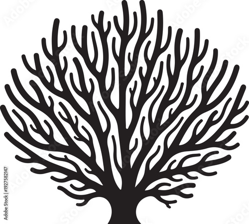 Coral reef illustration  black silhouette of coral on white background  ocean  sea  coral reef  marine life