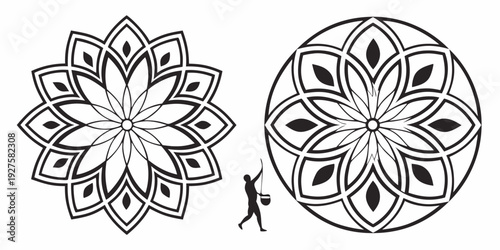 Intricate geometric patterns with symmetrical designs and floral motifs Vector