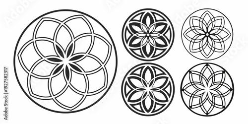 Intricate geometric patterns and symmetrical designs on a white background Vector