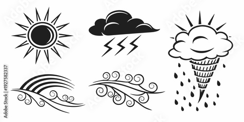 A collection of weather icons representing different atmospheric conditions and phenomena Vector