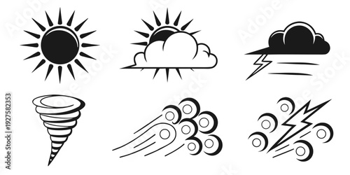 A variety of weather icons depicting different atmospheric conditions and natural phenomena Vector