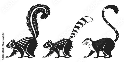 Three stylized cats with unique tail designs in a playful arrangement Vector