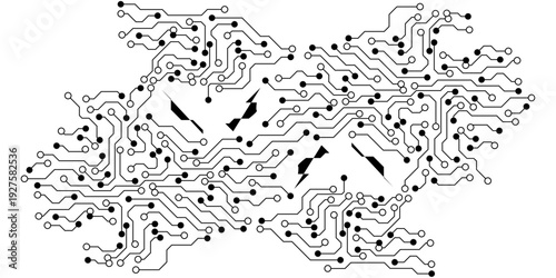 Circuit board digital abstract background. Motherboard technology texture design. AI semiconductor and computer processor on tech bg. Vector illustration