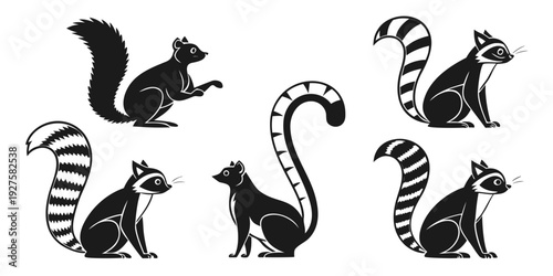 A delightful collection of six animals with striped patterns in black and white Vector
