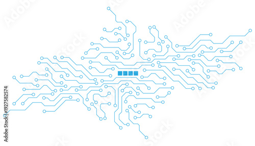 AI circuit board technology texture on white background. Digital communication. Semiconductor and computer processor design concept. Vector