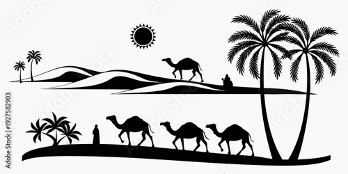 A serene beach scene with palm trees and various animals enjoying the sun Vector