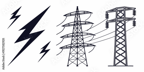 Lightning striking a power transmission tower in a stormy environment Vector