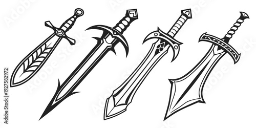 A collection of various swords and daggers from different historical periods Vector