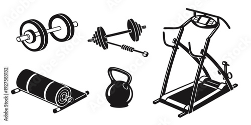 A collection of various exercise equipment and accessories Vector