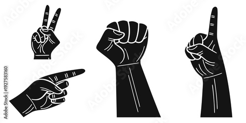Diverse hand gestures illustrated in black and white Vector