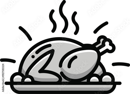 Roasted chicken on a tray vector illustration, flat design graphic
