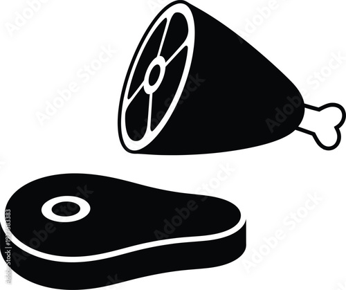 Black and white vector illustration of steak cuts, flat design