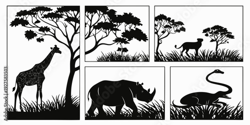 A diverse group of animals in their natural habitats across the world Vector