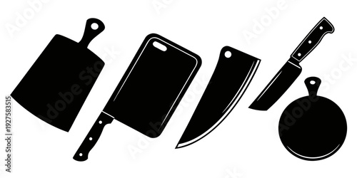 A collection of kitchen utensils and tools including a spatula, smartphone, and knives Vector