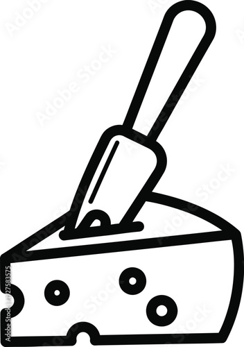 A wedge of cheese with a knife vector illustration, flat design graphic