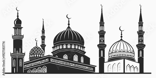 A majestic mosque with intricate domes and minarets under a clear sky Vector