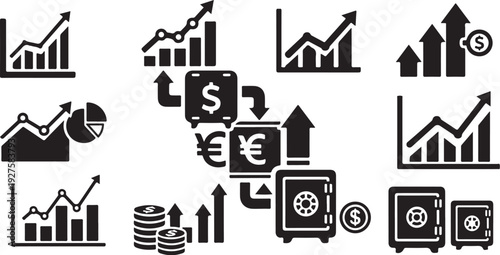 Financial icons and symbols for business and investment growth