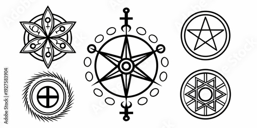 A collection of intricate and symmetrical mandala designs with various patterns Vector