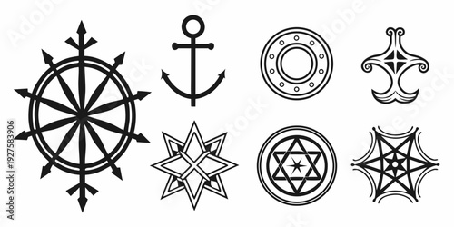A collection of eight distinct nautical and maritime symbols and icons Vector