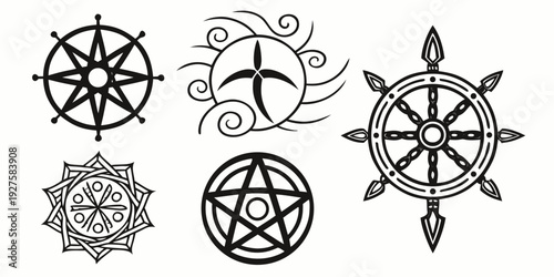 A collection of intricate and symbolic mandala designs with various patterns Vector