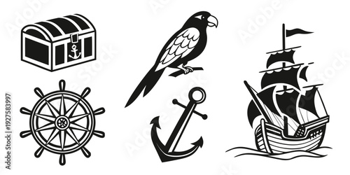 Vintage nautical symbols and pirate imagery on a beige background Vector