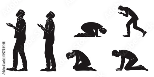 Silhouettes of people engaged in various activities and postures. Vector