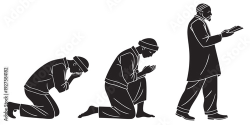 A sequence of three figures demonstrating the evolution of human posture from crawling to standing Vector