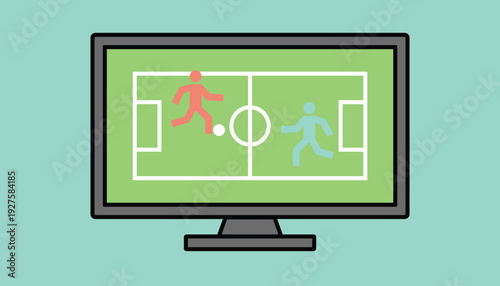 Soccer match broadcast on television screen flat vector illustration