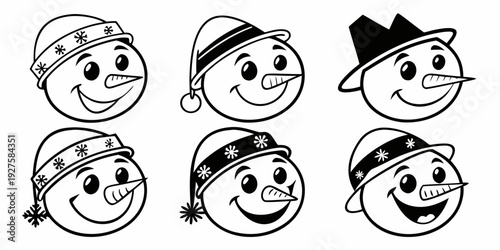 A collection of six diverse cartoon faces showcasing various expressions and styles Vector