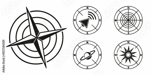 A collection of various compasses and navigation symbols displayed together Vector