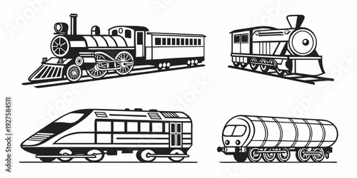 A diverse collection of trains showcasing various types and designs throughout history Vector