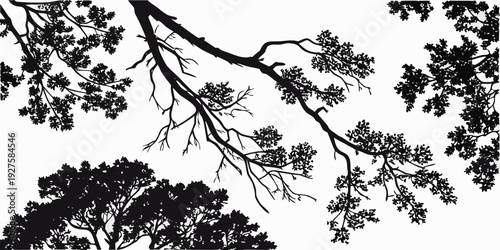 A close-up view of a tree branch with intricate details of leaves and twigs Vector