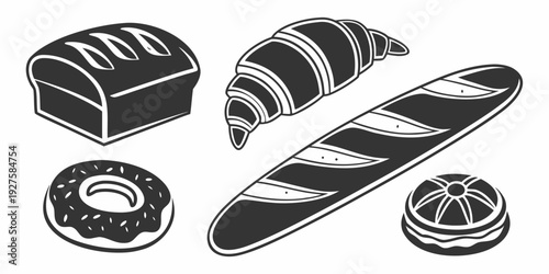 Assorted pastries and desserts including cake, donuts, and croissants Vector