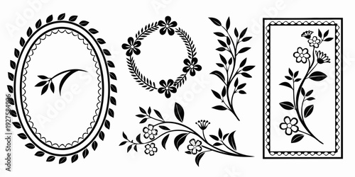 Elegant floral and ornate designs in black and white Vector