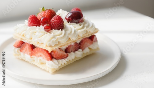 Wallpaper Mural Gourmet layered dessert with fresh strawberries raspberries and whipped cream on white plate Torontodigital.ca