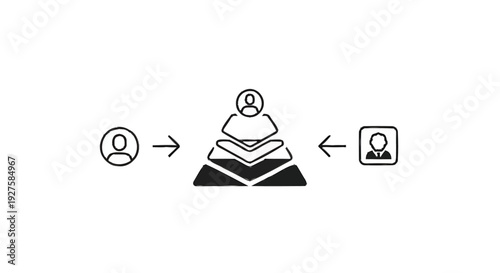 Conceptual Pyramid Hierarchy with Human Figures and Arrows.