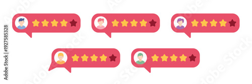 User Feedback and Review Vector Collection, Including Star Rating Symbols, Comment Bubbles, and Social Media Messages for Customer Interaction, Ratings, and Online Platforms.