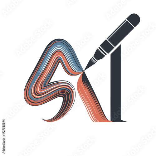Stylized brushstroke forming an s shape with a pen nib