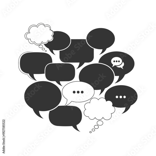 Black and white speech bubbles icons.