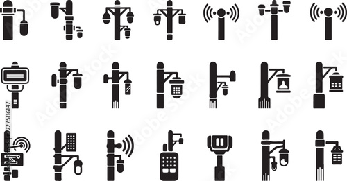 Collection of various streetlight and utility pole icons set