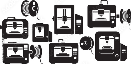 Collection of vintage computer equipment and peripherals icons